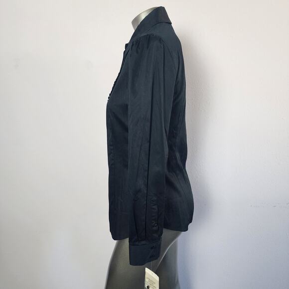 NWT Anne Klein Stretch Pintuck Puff Sleeve Black Button Up Shirt | Womens 6 - Picture 4 of 14